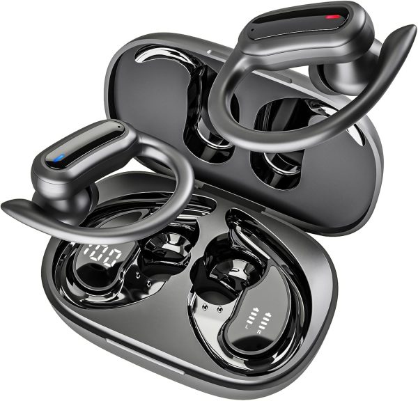 Bluetooth Headphones Wireless Earbuds, Bluetooth 5.3 Stereo Earphones, Noise Cancelling Mic, IPX7 Waterproof Ear Buds for Workout/Running Black