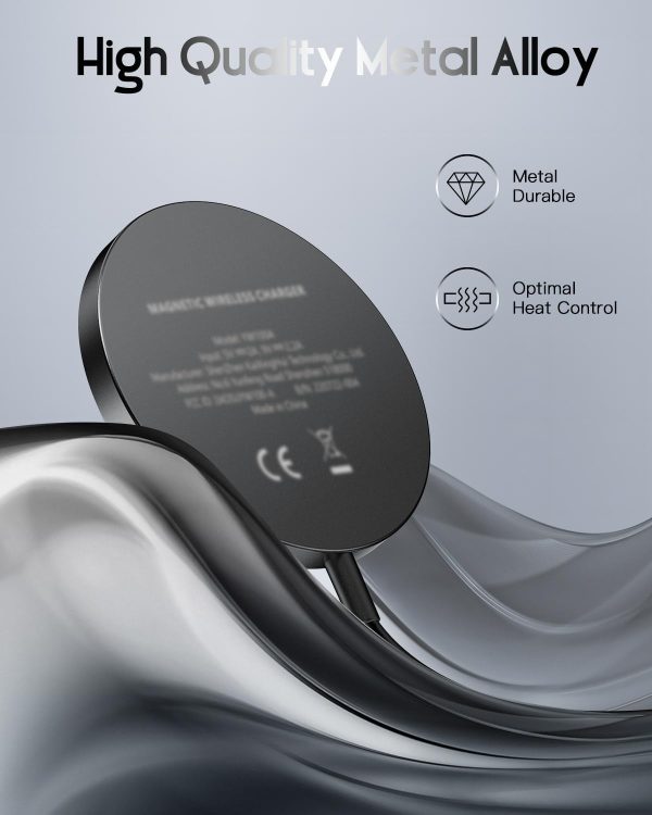 for Mag-Safe Charger, Magnetic Wireless Charger Made for iPhone 16/16 Pro/16 Pro Max/16 Plus/15/14/13/12 Series, 15W Max Fast Mag Safe Charging Pad for AirPods Pro 3 2 (Black) - Image 6