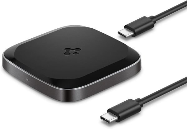 Spigen Wireless Charger, Fast 15W Wireless Charging Pad for Qi Enabled Galaxy S24 Ultra Plus Z Fold Flip 5 4 3 S23 S22 FE Note 20 Pixel 8 Pro Fold 7 6 iPhone 15 14 13 12 SE Max [No Adapter Included]