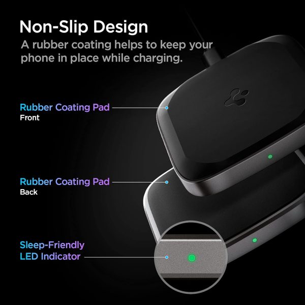 Spigen Wireless Charger, Fast 15W Wireless Charging Pad for Qi Enabled Galaxy S24 Ultra Plus Z Fold Flip 5 4 3 S23 S22 FE Note 20 Pixel 8 Pro Fold 7 6 iPhone 15 14 13 12 SE Max [No Adapter Included] - Image 4